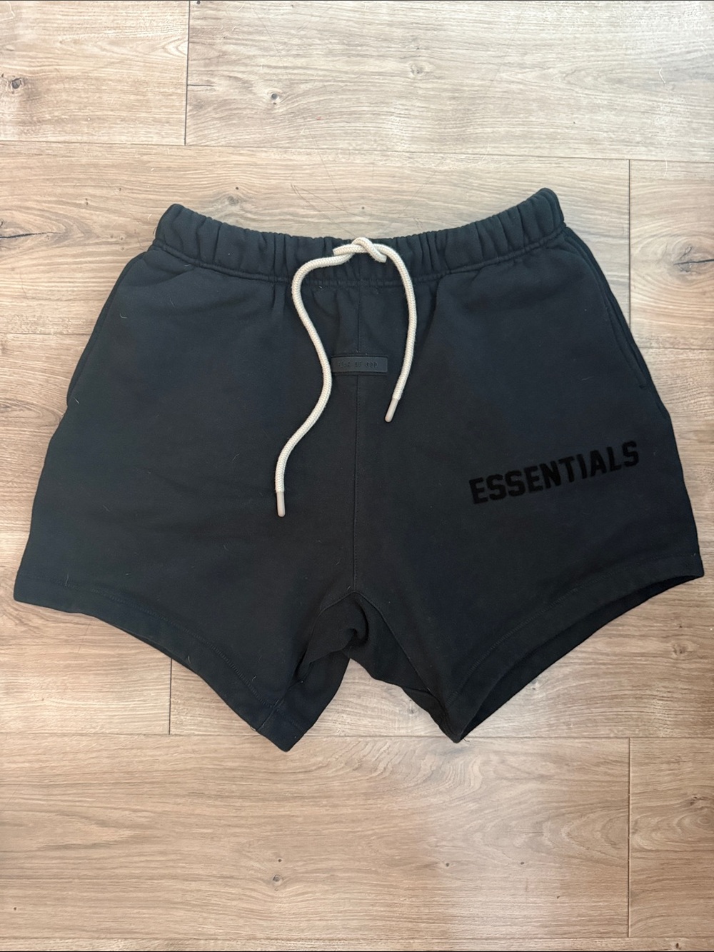 Essentials Black Sweat Shorts with Cream Drawstring